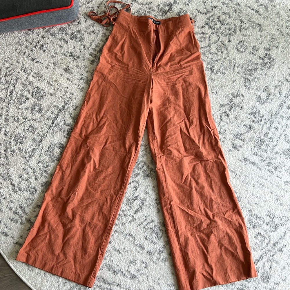 Zara FULL LENGTH LINEN BLEND PANTS